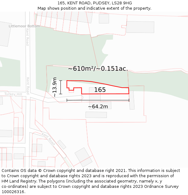 165, KENT ROAD, PUDSEY, LS28 9HG: Plot and title map