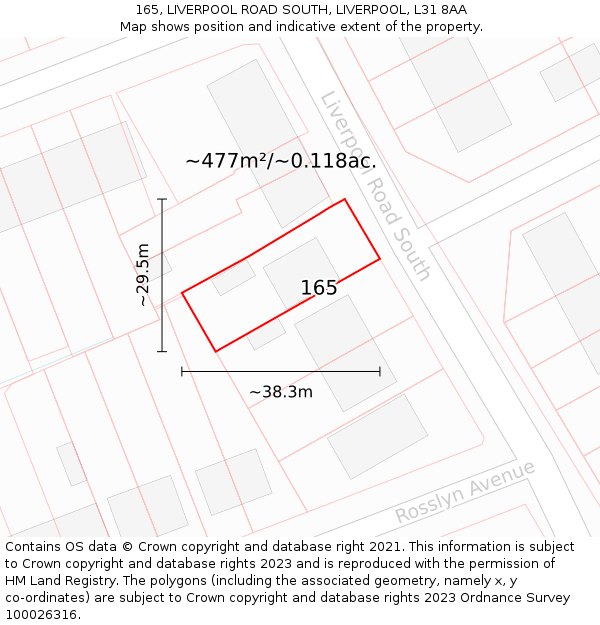 165, LIVERPOOL ROAD SOUTH, LIVERPOOL, L31 8AA: Plot and title map