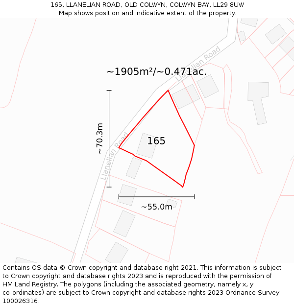 165, LLANELIAN ROAD, OLD COLWYN, COLWYN BAY, LL29 8UW: Plot and title map