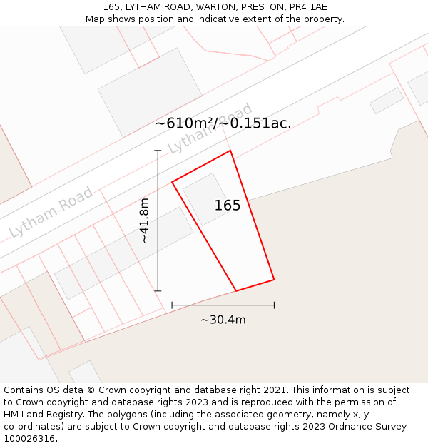 165, LYTHAM ROAD, WARTON, PRESTON, PR4 1AE: Plot and title map