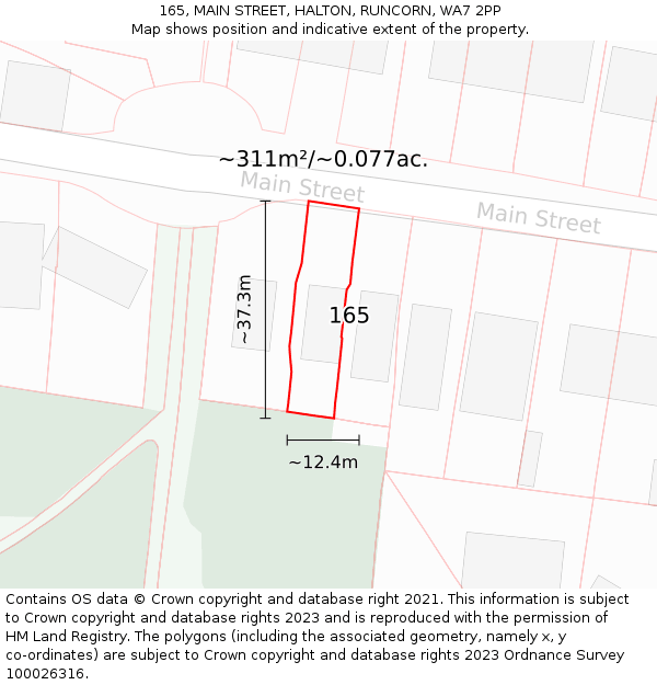 165, MAIN STREET, HALTON, RUNCORN, WA7 2PP: Plot and title map