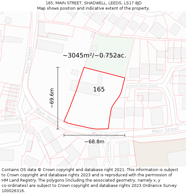 165, MAIN STREET, SHADWELL, LEEDS, LS17 8JD: Plot and title map
