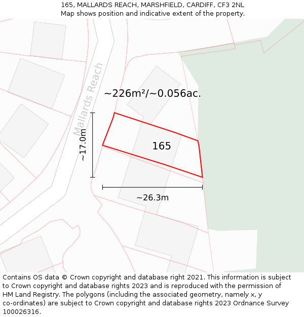 165, MALLARDS REACH, MARSHFIELD, CARDIFF, CF3 2NL: Plot and title map