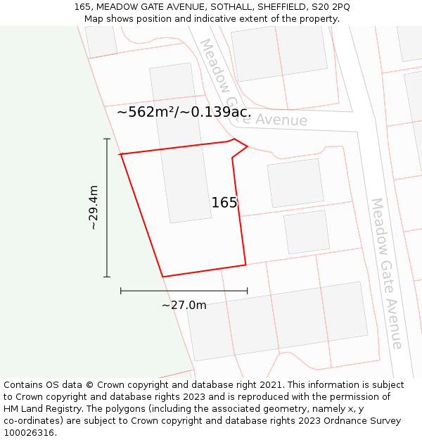 165, MEADOW GATE AVENUE, SOTHALL, SHEFFIELD, S20 2PQ: Plot and title map
