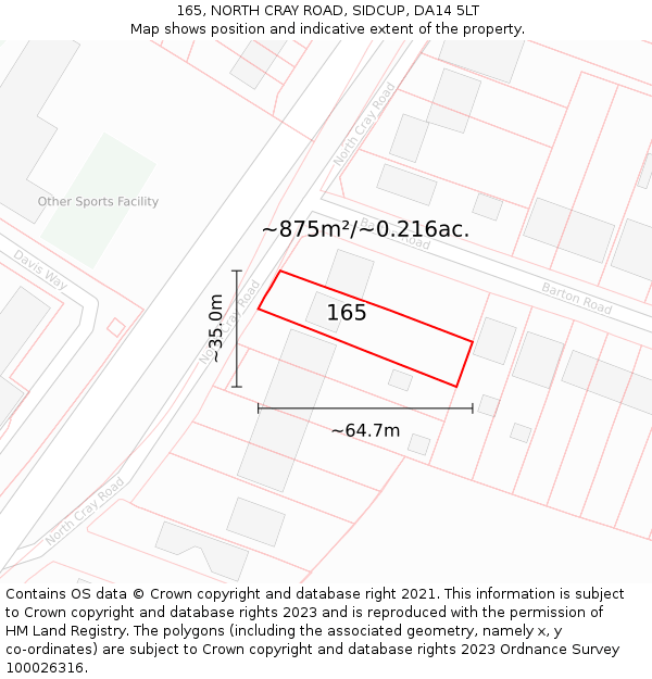 165, NORTH CRAY ROAD, SIDCUP, DA14 5LT: Plot and title map