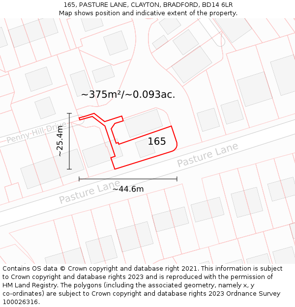 165, PASTURE LANE, CLAYTON, BRADFORD, BD14 6LR: Plot and title map