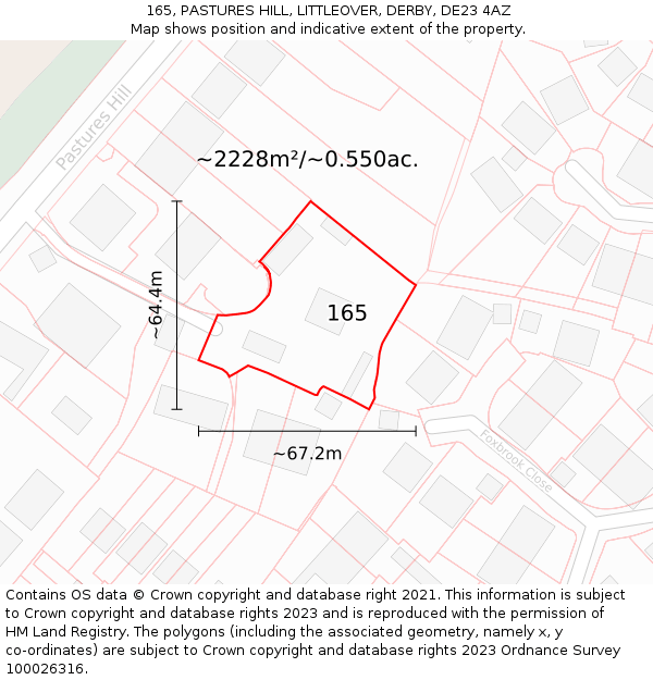 165, PASTURES HILL, LITTLEOVER, DERBY, DE23 4AZ: Plot and title map