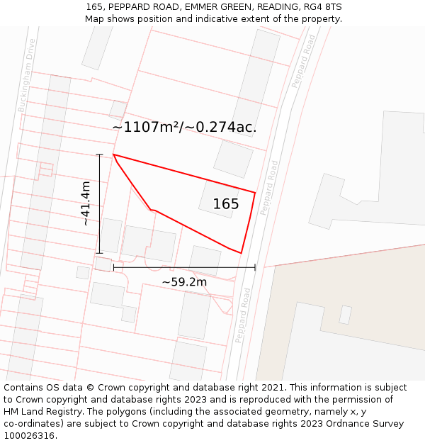 165, PEPPARD ROAD, EMMER GREEN, READING, RG4 8TS: Plot and title map