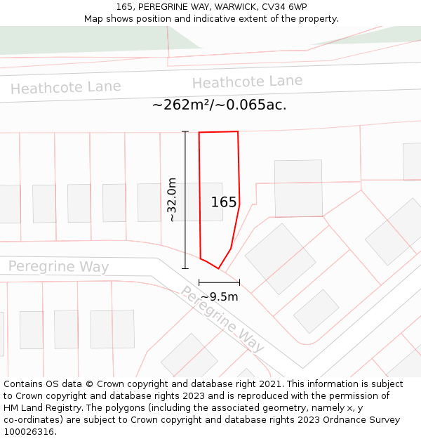165, PEREGRINE WAY, WARWICK, CV34 6WP: Plot and title map