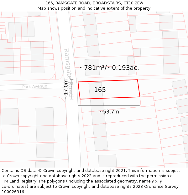 165, RAMSGATE ROAD, BROADSTAIRS, CT10 2EW: Plot and title map