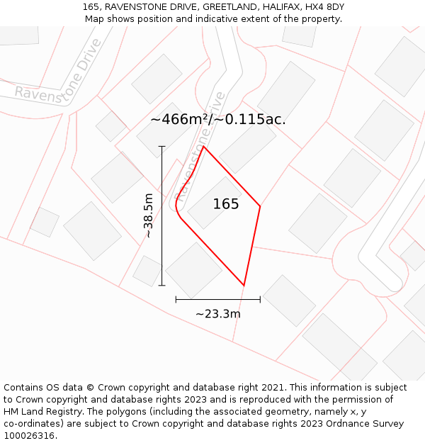 165, RAVENSTONE DRIVE, GREETLAND, HALIFAX, HX4 8DY: Plot and title map