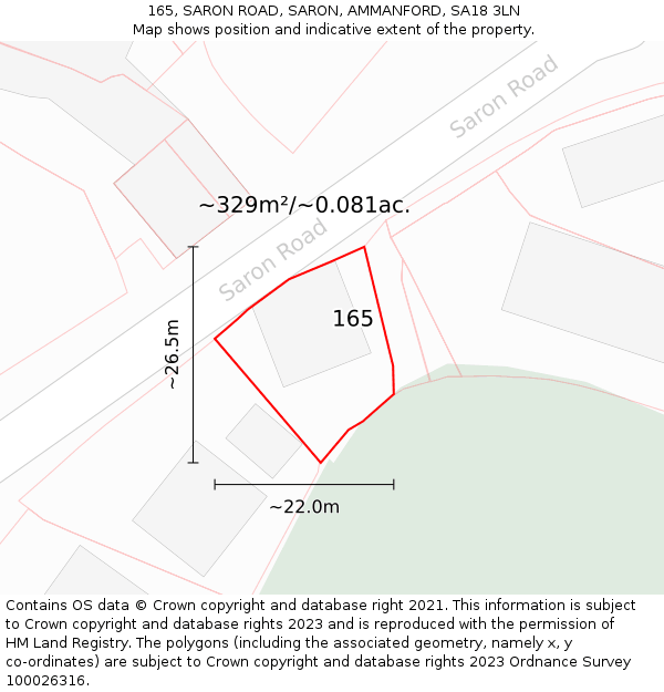 165, SARON ROAD, SARON, AMMANFORD, SA18 3LN: Plot and title map