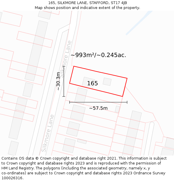 165, SILKMORE LANE, STAFFORD, ST17 4JB: Plot and title map