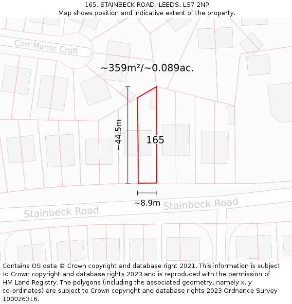 165, STAINBECK ROAD, LEEDS, LS7 2NP: Plot and title map