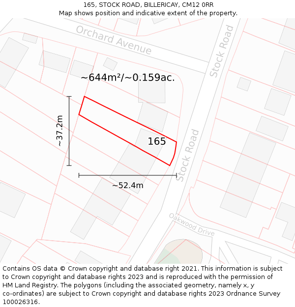 165, STOCK ROAD, BILLERICAY, CM12 0RR: Plot and title map