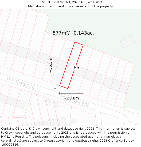165, THE CRESCENT, WALSALL, WS1 2DD: Plot and title map