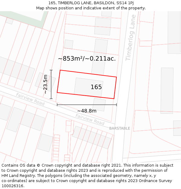 165, TIMBERLOG LANE, BASILDON, SS14 1PJ: Plot and title map