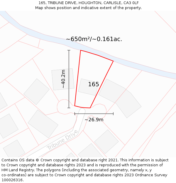 165, TRIBUNE DRIVE, HOUGHTON, CARLISLE, CA3 0LF: Plot and title map
