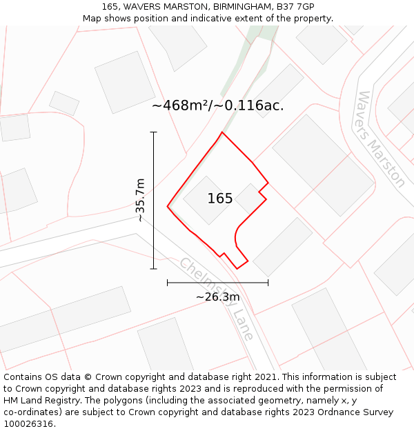 165, WAVERS MARSTON, BIRMINGHAM, B37 7GP: Plot and title map