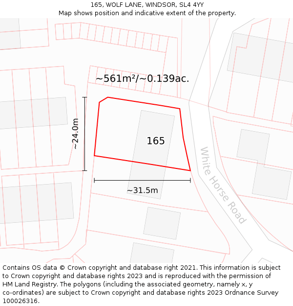 165, WOLF LANE, WINDSOR, SL4 4YY: Plot and title map