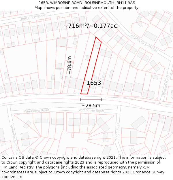 1653, WIMBORNE ROAD, BOURNEMOUTH, BH11 9AS: Plot and title map