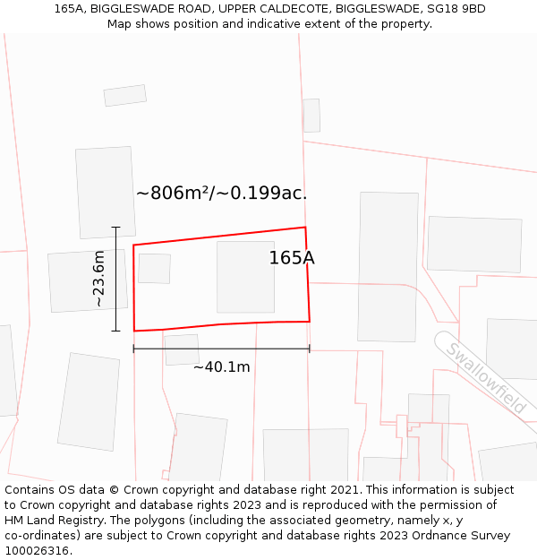 165A, BIGGLESWADE ROAD, UPPER CALDECOTE, BIGGLESWADE, SG18 9BD: Plot and title map