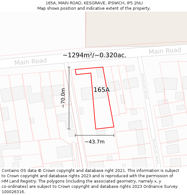 165A, MAIN ROAD, KESGRAVE, IPSWICH, IP5 2NU: Plot and title map