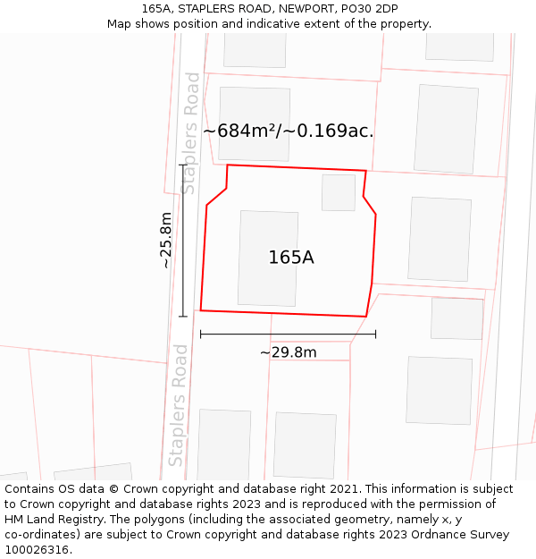 165A, STAPLERS ROAD, NEWPORT, PO30 2DP: Plot and title map
