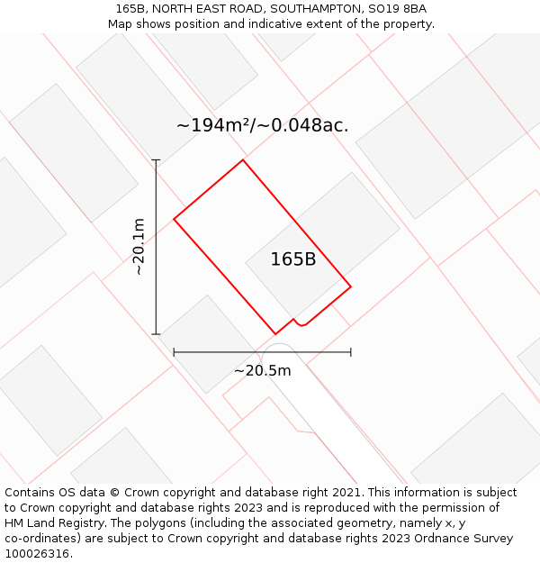165B, NORTH EAST ROAD, SOUTHAMPTON, SO19 8BA: Plot and title map