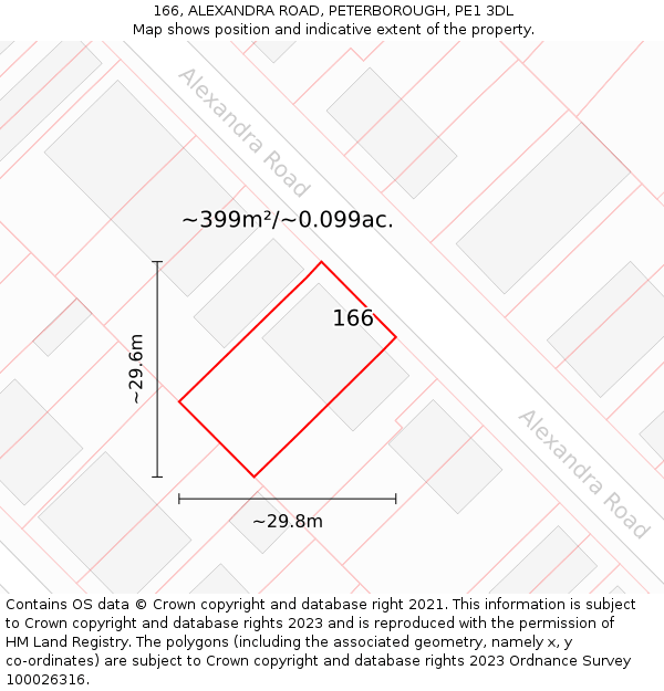 166, ALEXANDRA ROAD, PETERBOROUGH, PE1 3DL: Plot and title map