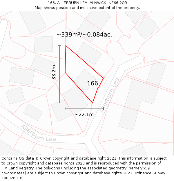 166, ALLERBURN LEA, ALNWICK, NE66 2QR: Plot and title map