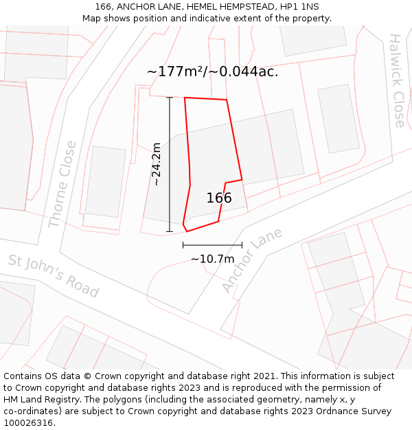 166, ANCHOR LANE, HEMEL HEMPSTEAD, HP1 1NS: Plot and title map