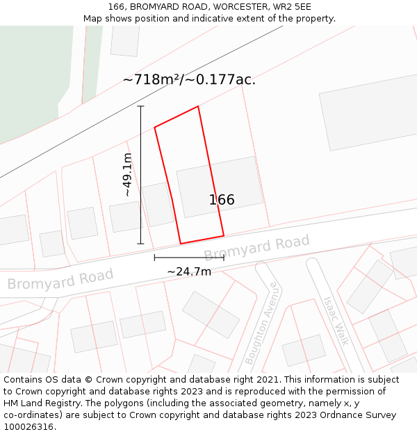 166, BROMYARD ROAD, WORCESTER, WR2 5EE: Plot and title map