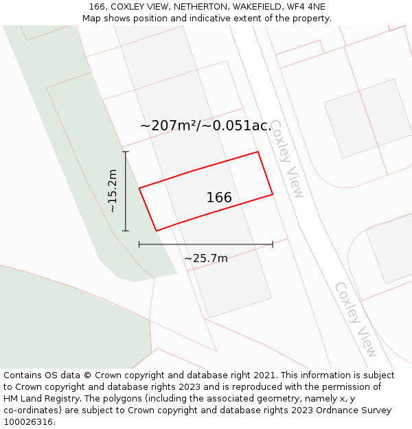 166, COXLEY VIEW, NETHERTON, WAKEFIELD, WF4 4NE: Plot and title map