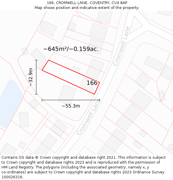 166, CROMWELL LANE, COVENTRY, CV4 8AP: Plot and title map