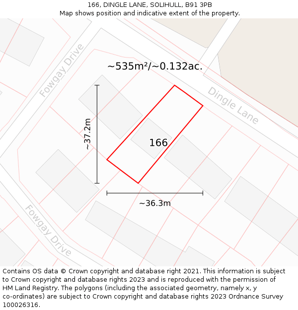 166, DINGLE LANE, SOLIHULL, B91 3PB: Plot and title map