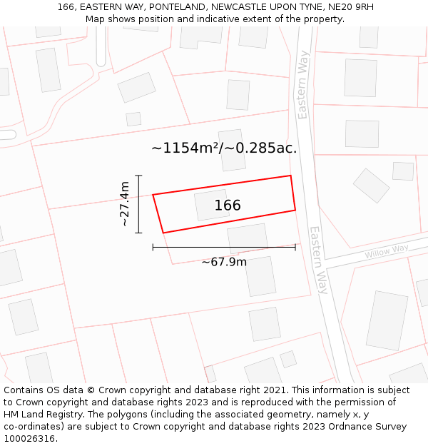 166, EASTERN WAY, PONTELAND, NEWCASTLE UPON TYNE, NE20 9RH: Plot and title map