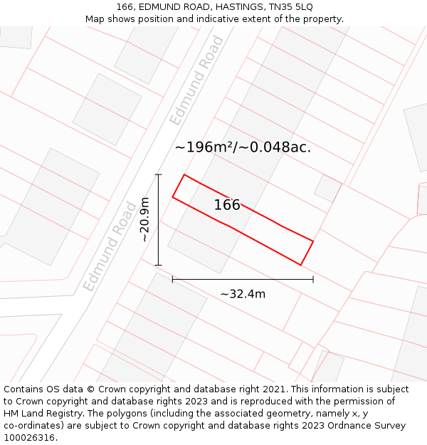 166, EDMUND ROAD, HASTINGS, TN35 5LQ: Plot and title map