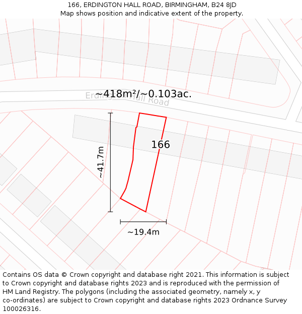 166, ERDINGTON HALL ROAD, BIRMINGHAM, B24 8JD: Plot and title map