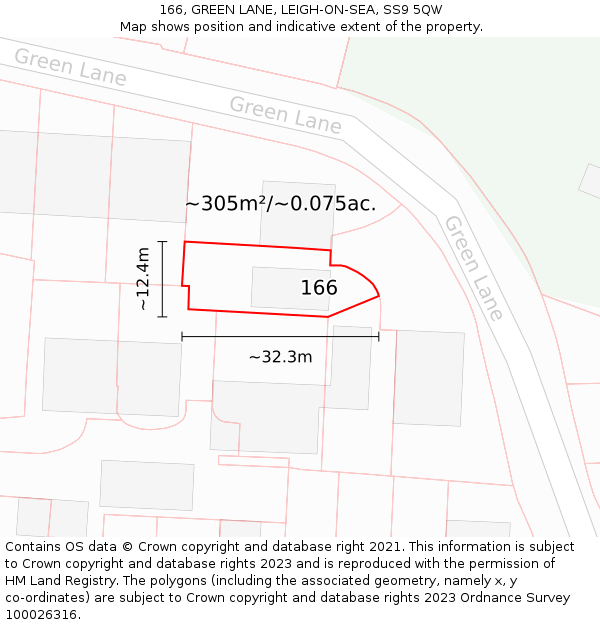 166, GREEN LANE, LEIGH-ON-SEA, SS9 5QW: Plot and title map