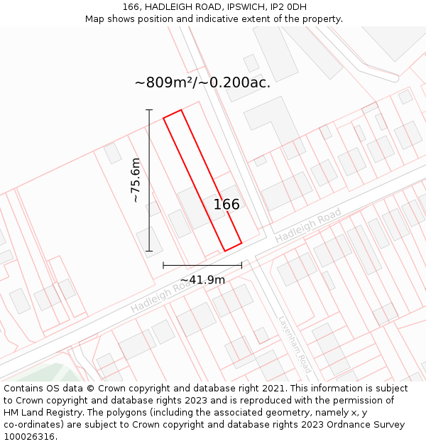 166, HADLEIGH ROAD, IPSWICH, IP2 0DH: Plot and title map
