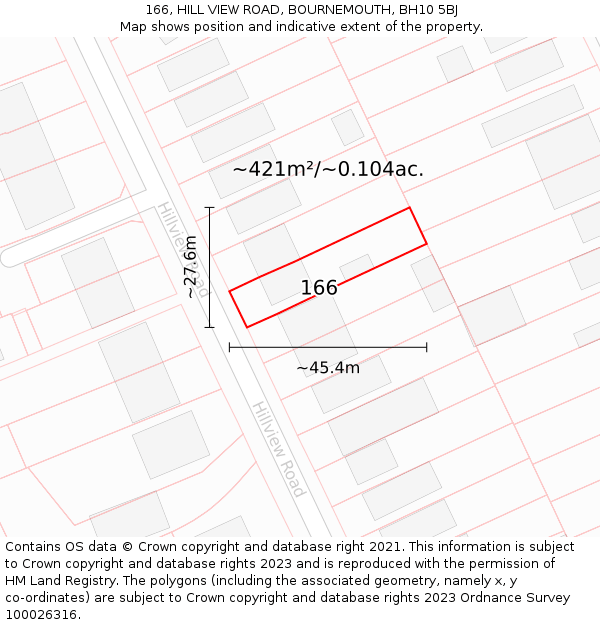 166, HILL VIEW ROAD, BOURNEMOUTH, BH10 5BJ: Plot and title map
