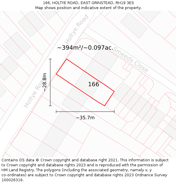 166, HOLTYE ROAD, EAST GRINSTEAD, RH19 3ES: Plot and title map