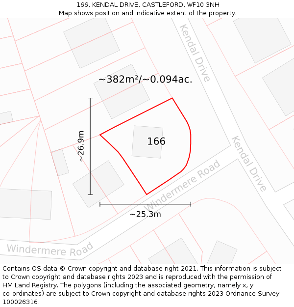 166, KENDAL DRIVE, CASTLEFORD, WF10 3NH: Plot and title map