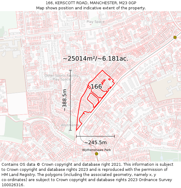 166, KERSCOTT ROAD, MANCHESTER, M23 0GP: Plot and title map