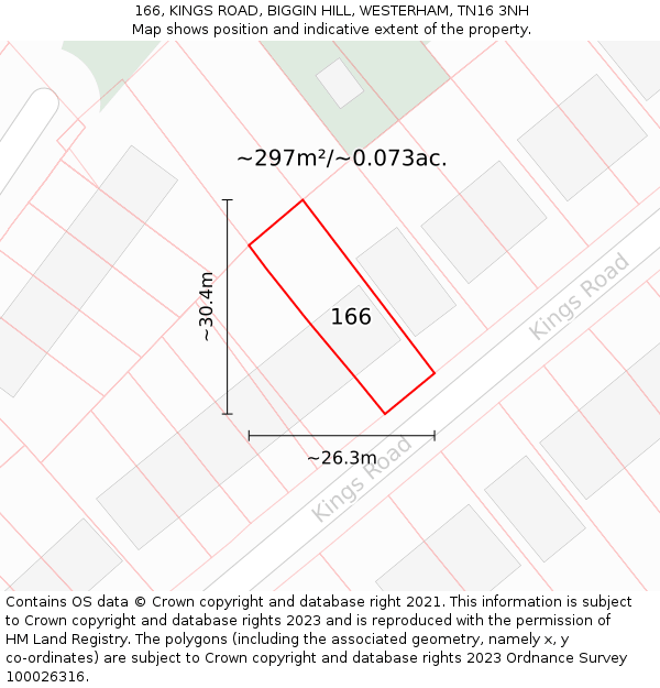 166, KINGS ROAD, BIGGIN HILL, WESTERHAM, TN16 3NH: Plot and title map