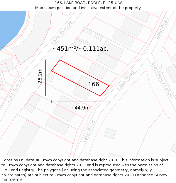 166, LAKE ROAD, POOLE, BH15 4LW: Plot and title map