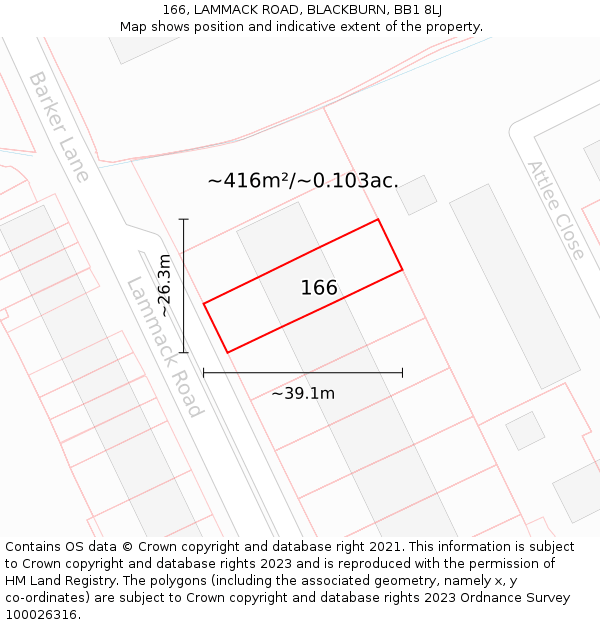 166, LAMMACK ROAD, BLACKBURN, BB1 8LJ: Plot and title map