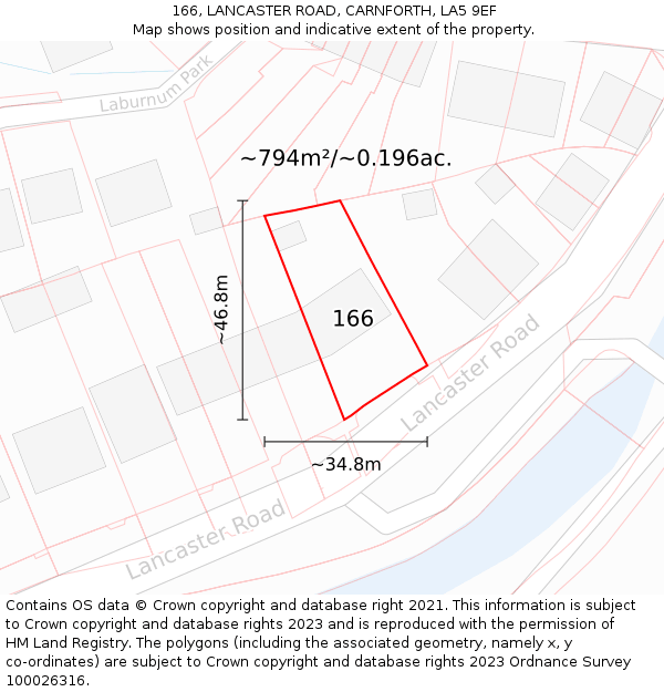 166, LANCASTER ROAD, CARNFORTH, LA5 9EF: Plot and title map