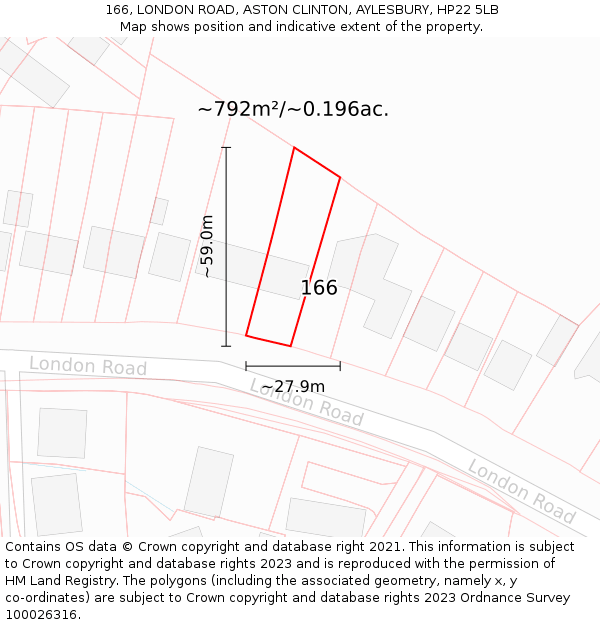 166, LONDON ROAD, ASTON CLINTON, AYLESBURY, HP22 5LB: Plot and title map